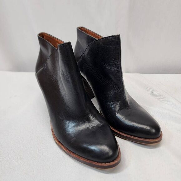 Lucky Brand Eesa Block Heel Ankle Booties Women’s Black Leather size 7.5 - Picture 1 of 8